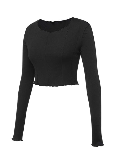 Black 1960s Cropped Long Sleeve Top | Retro Stage