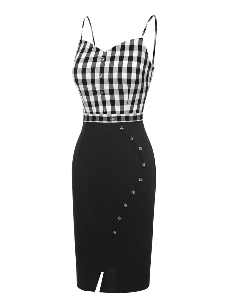[Pre-Sale] Black 1960s Spaghetti Straps Plaid Patchwork Dress