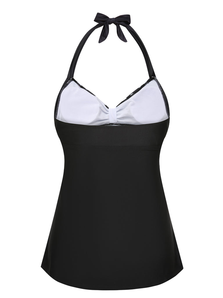 Black 1930s Halter Polka Dots Bow Swimsuit