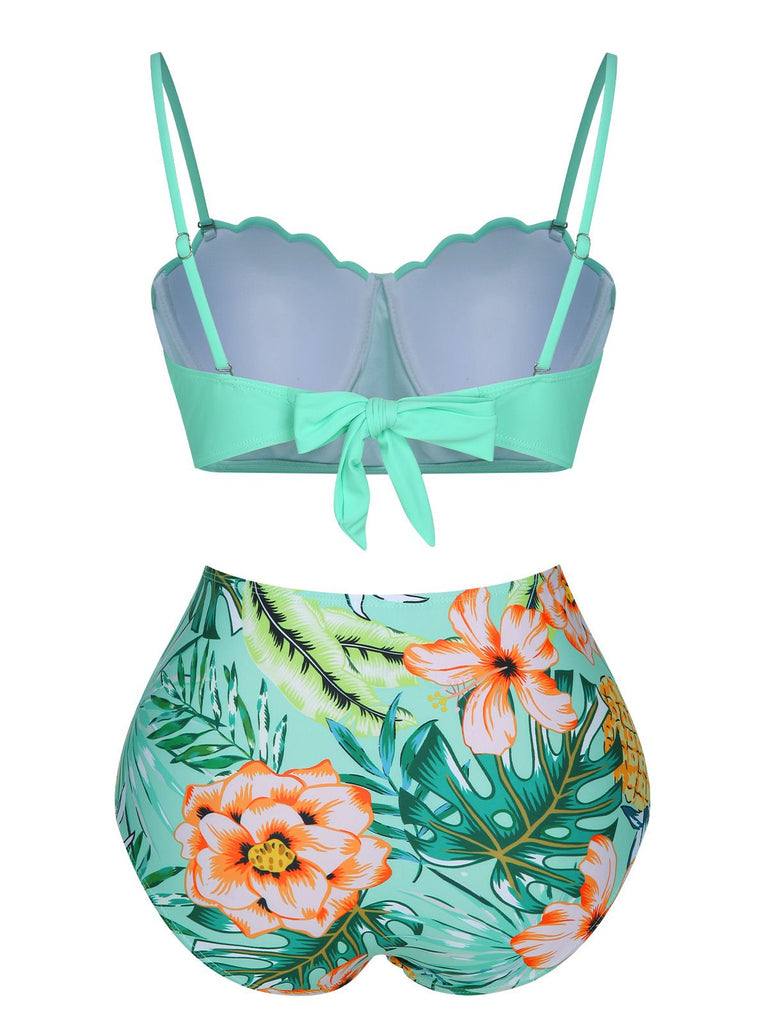 1960s Tropical Plant Back Strap Swimsuit