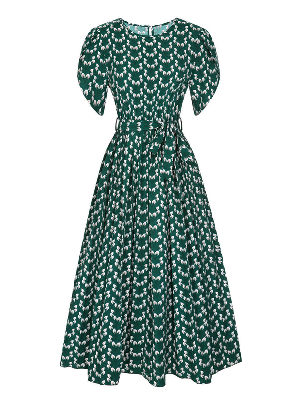 Green 1940s Floral Waist Tie Dress | Retro Stage