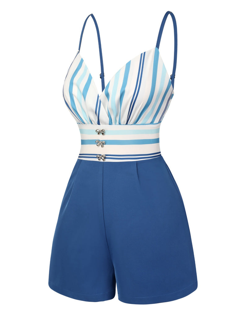 Blue 1950s Stripe Back Strap Romper