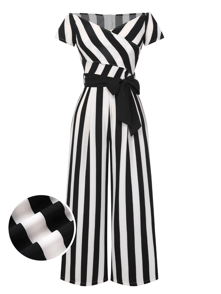 1960s Off-Shoulder Wide Stripe Jumpsuit