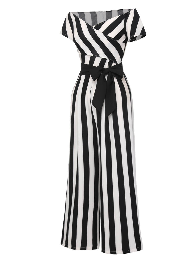 1960s Off-Shoulder Wide Stripe Jumpsuit