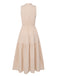 Beige 1950s Solid Stand Collar V-Neck Dress