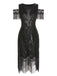 1920s Cold Shoulder Embroidered Fringe Sequins Dress & 6PCS Accessories