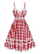 [Pre-Sale] Red 1950s Plaid Lace Bow Strap Dress