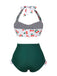 Green & White 1960s Cherry Halter Swimsuit