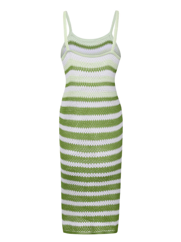 1960s Striped Knitted Spaghetti Straps Dress
