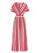 1970s V-Neck Contrast Stripes Jumpsuit