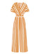 1970s V-Neck Contrast Stripes Jumpsuit