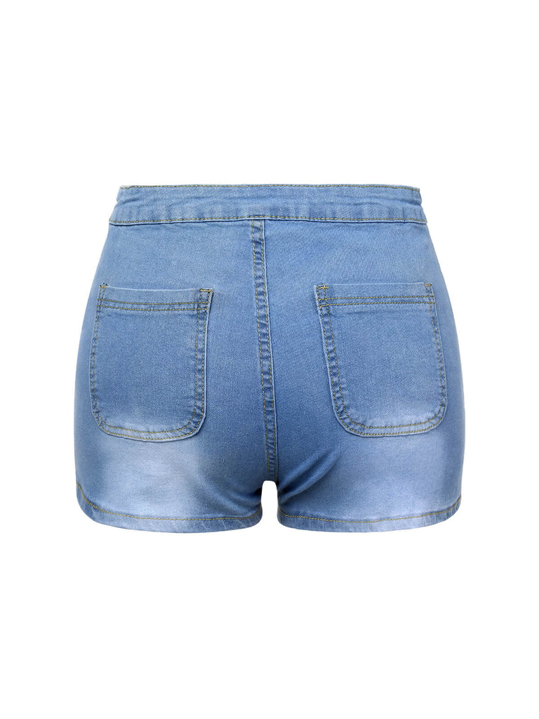 1960s Solid Colored Denim Shorts Retro Stage