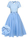 Blue 1940s Boat Neck Stripes Bow Dress