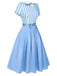 Blue 1940s Boat Neck Stripes Bow Dress