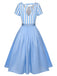 Blue 1940s Boat Neck Stripes Bow Dress