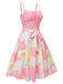 Pink 1950s Polka Dots Floral Patchwork Dress