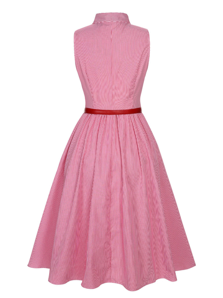 [Pre-Sale] Pink 1950s Pinstripes Tie Collar Dress