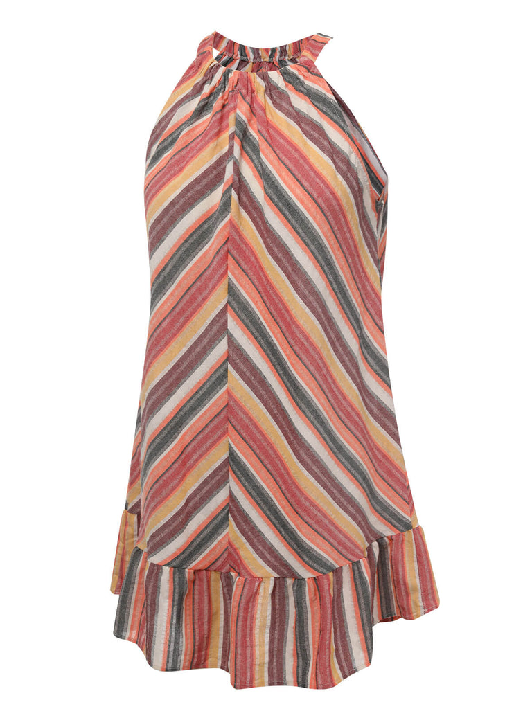 1950s Round Halter Antique Stripe Dress