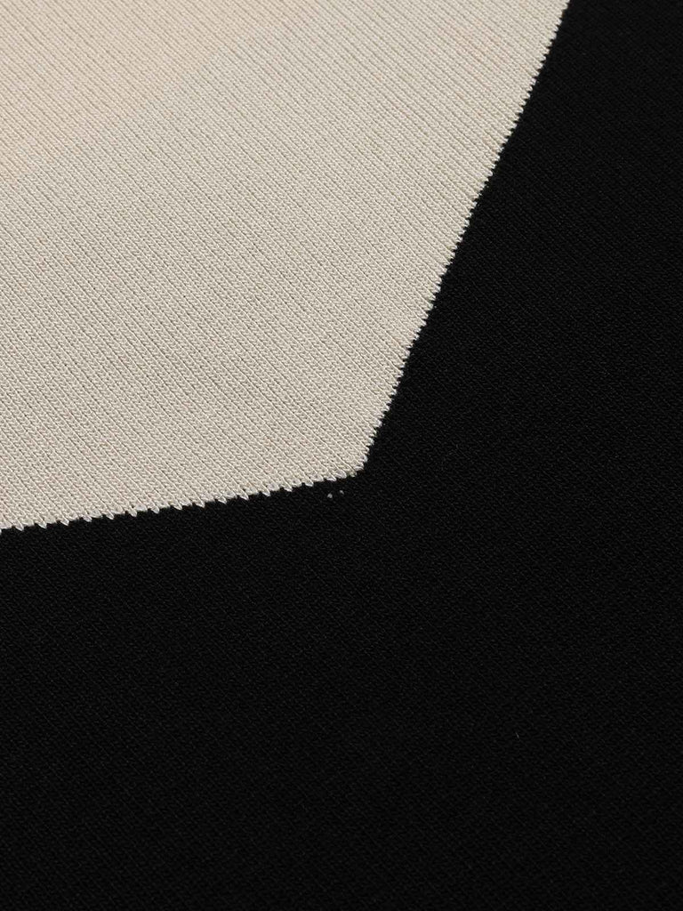 Black & White 1960s Sweetheart Neck Patchwork Knit Dress
