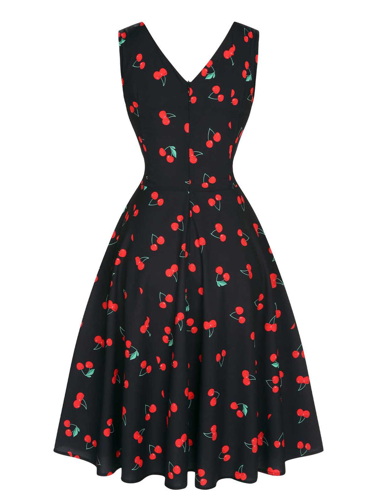 Black 1950s Cherry Sleeveless Dress