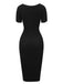 Black 1960s Solid V-Neck Buttons Dress