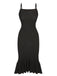 Black 1930s Spaghetti Strap Knitted Fishtail Dress