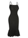 Black 1930s Spaghetti Strap Knitted Fishtail Dress