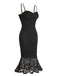 Black 1930s Lace Spaghetti Strap Mermaid Dress