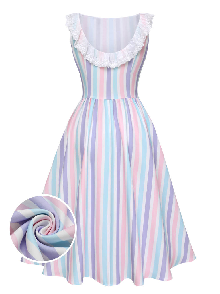 Pre-Sale] 1950s Candy Stripe Ruffle Collar Sleeveless Dress ...