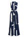 Dark Blue 1940s Brush Print Jumpsuit With Belt