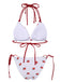 White 1960s Strawberry Lace-Up Halter Bikini Set