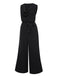 Black 1930s Cowl Neck Solid Jumpsuit with Belt