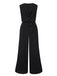 Black 1930s Cowl Neck Solid Jumpsuit with Belt