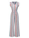 Multicolor 1930s Bayadere Stripes V-Neck Jumpsuit