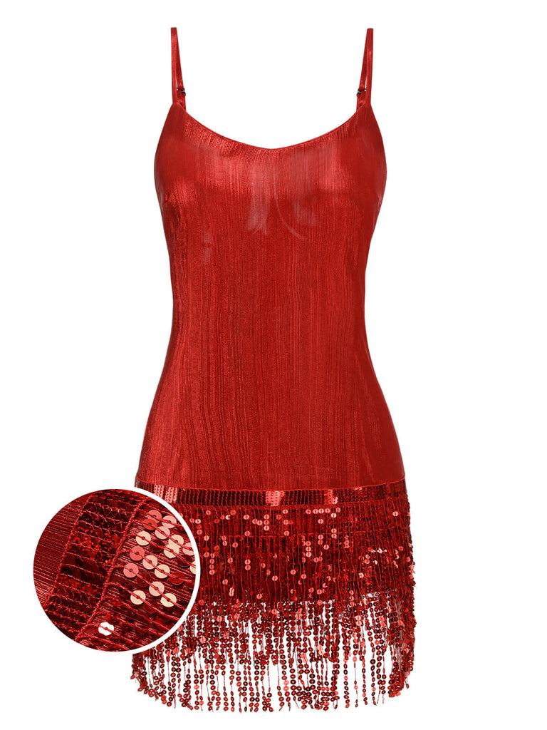 [Pre-Sale] Red 1970s Sequins Spaghetti Strap Latin Dress