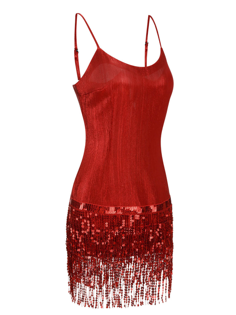 [Pre-Sale] Red 1970s Sequins Spaghetti Strap Latin Dress