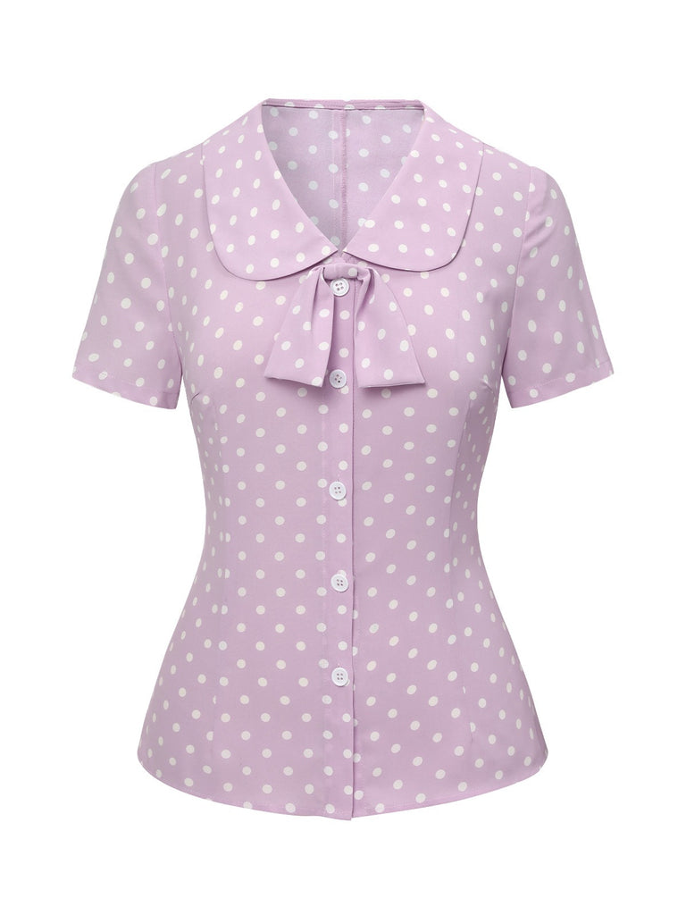 Lavender 1940s Polka Dots Lapel Blouse