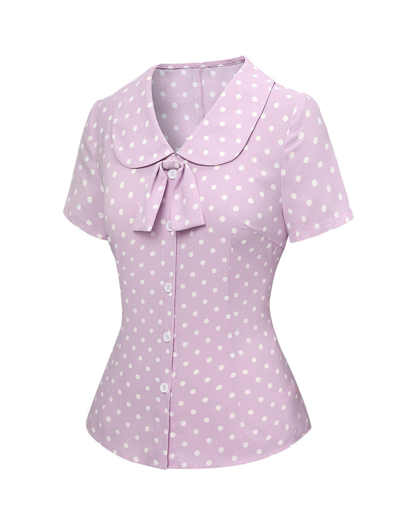 Lavender 1940s Polka Dots Lapel Blouse