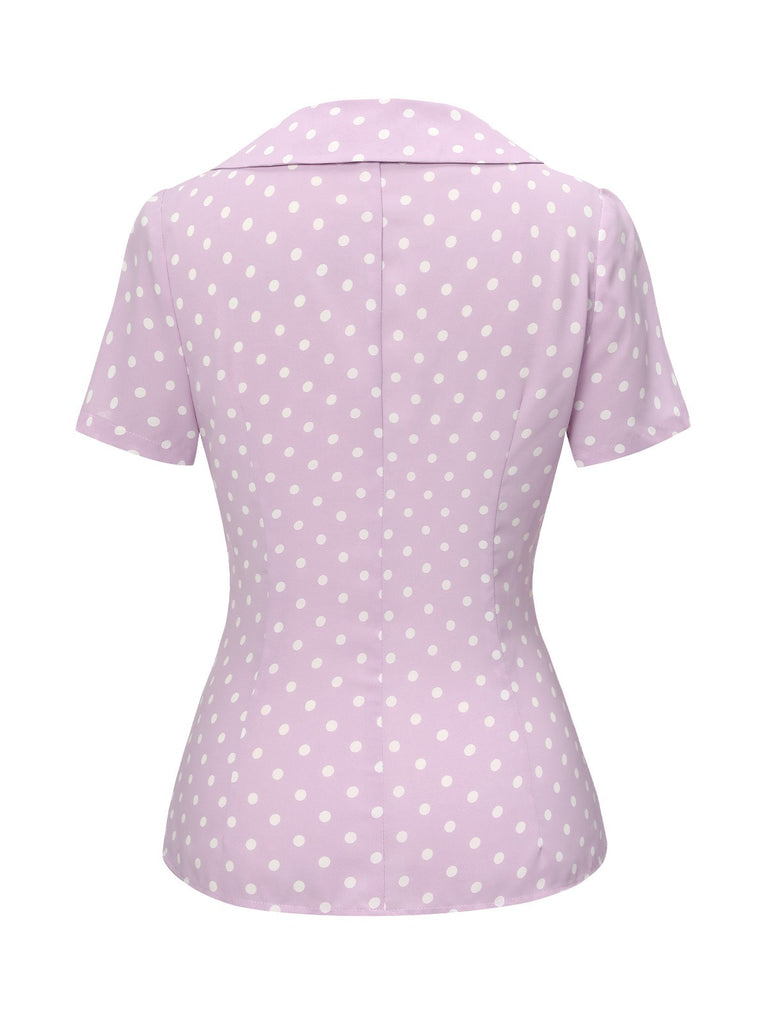 Lavender 1940s Polka Dots Lapel Blouse