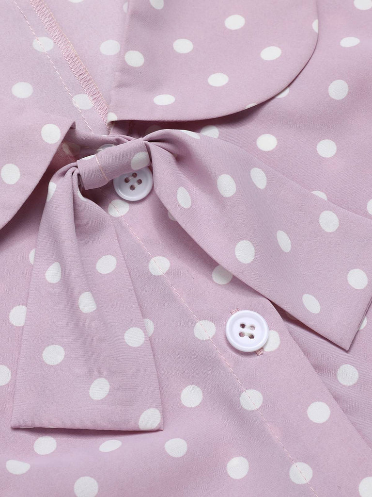 Lavender 1940s Polka Dots Lapel Blouse