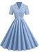 1950s Lapel Belted Solid Dress