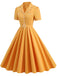 1950s Lapel Belted Solid Dress