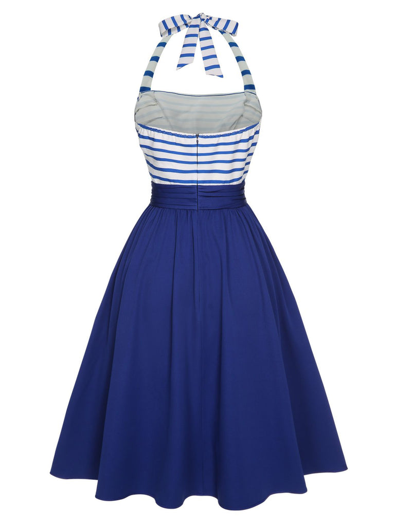 [Pre-Sale] Blue 1940s Striped Patchwork Halter Dress