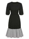 Black 1930s Patchwork Lantern Sleeve Dress