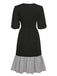 Black 1930s Patchwork Lantern Sleeve Dress