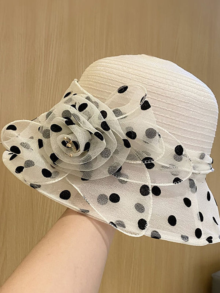 Vintage Organza Polka Dots Beach Sun Hat