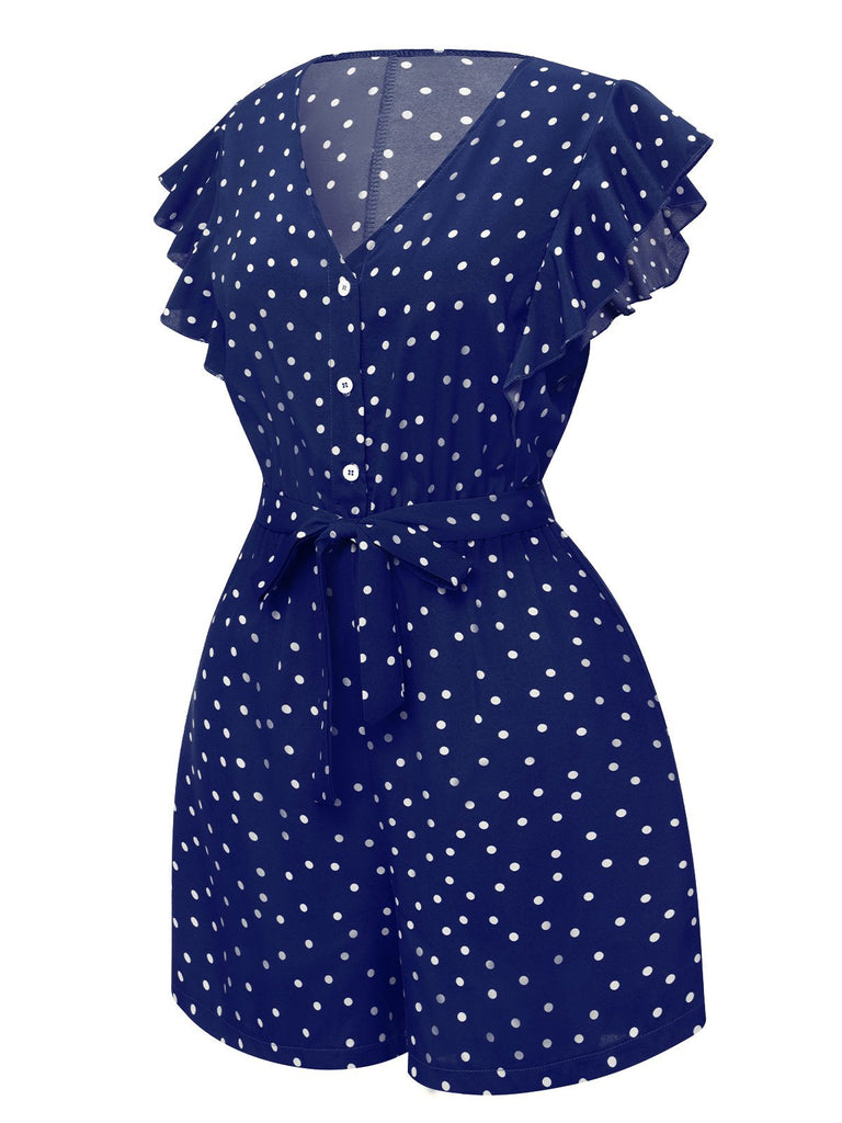 1950s Polka Dots V-Neck Belted Romper