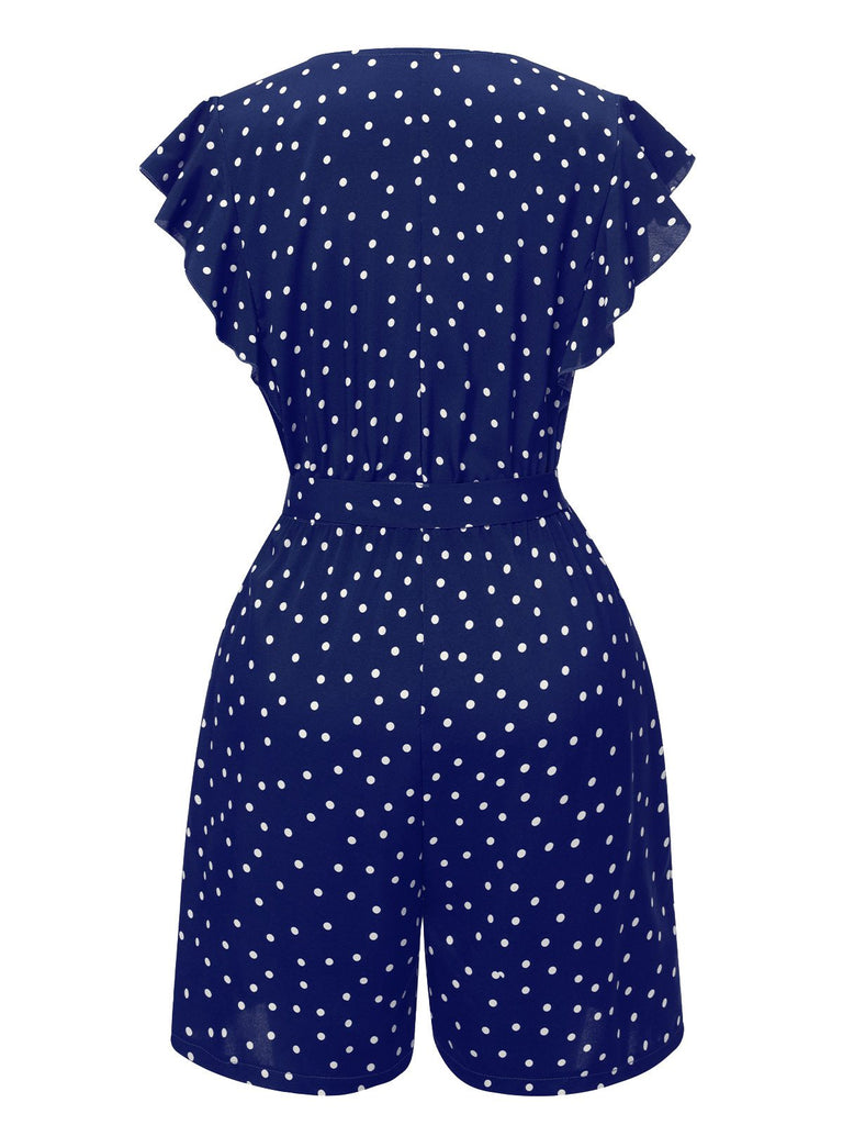 1950s Polka Dots V-Neck Belted Romper