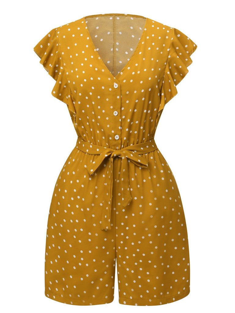 1950s Polka Dots V-Neck Belted Romper