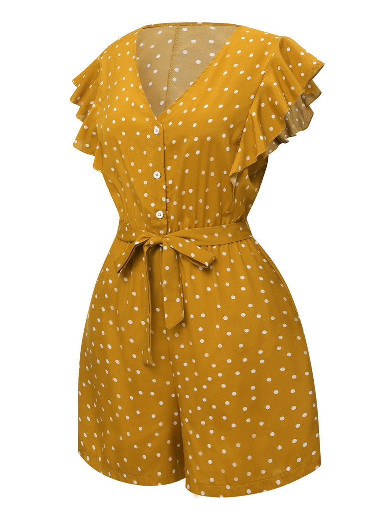 1950s Polka Dots V-Neck Belted Romper